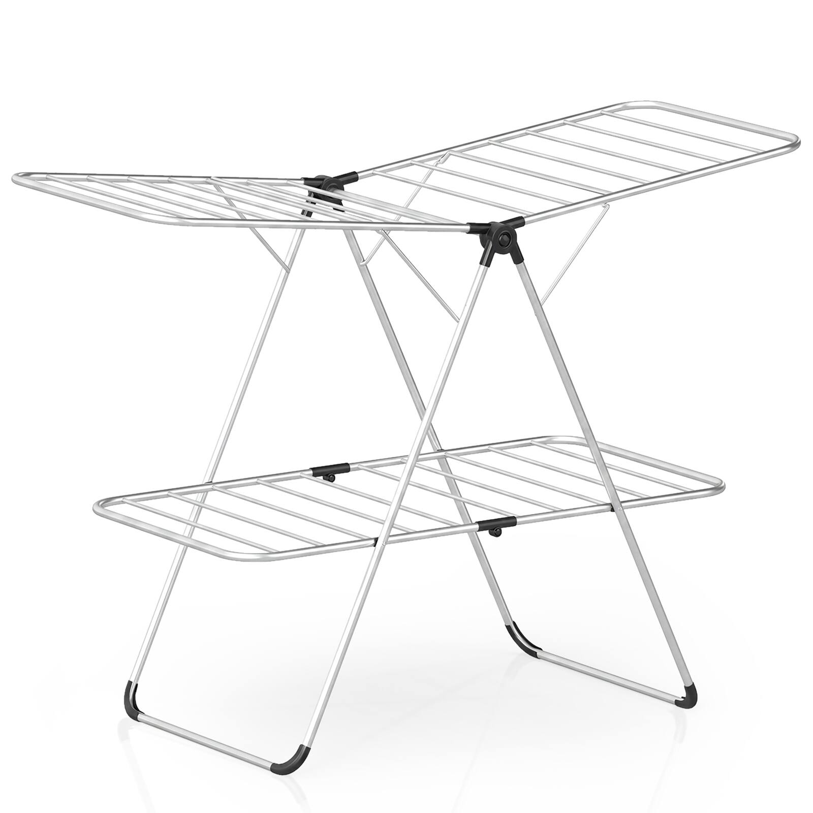 Alt View 9. Costway - Costway Clothes Drying Rack Foldable 2-Level Laundry Airer with Adjustable Wings - Silver.