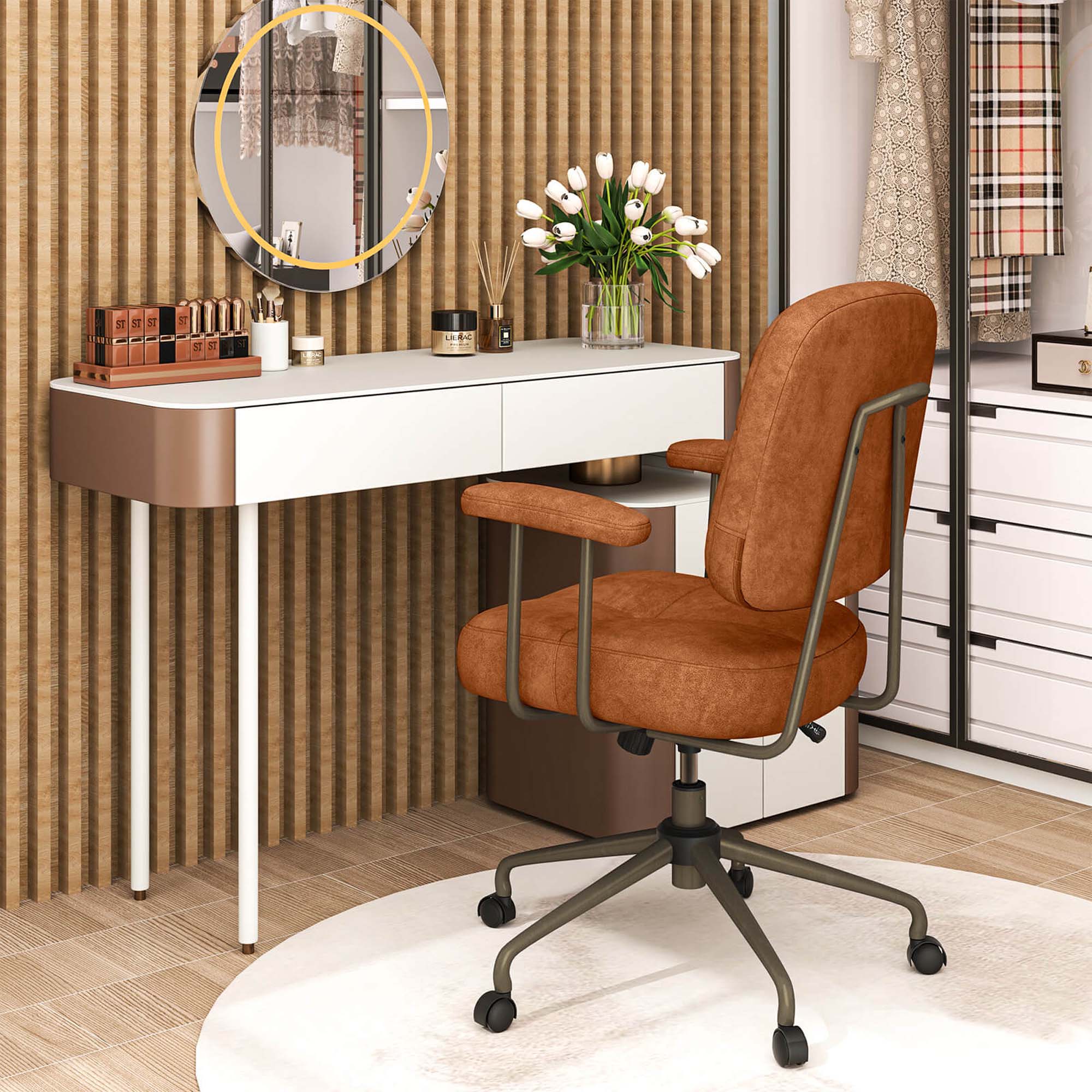 Alt View 4. Costway - Costway Home Office Chair Leathaire Upholstered Task Chair with Cushioned Back & Armrests Brown - Brown.