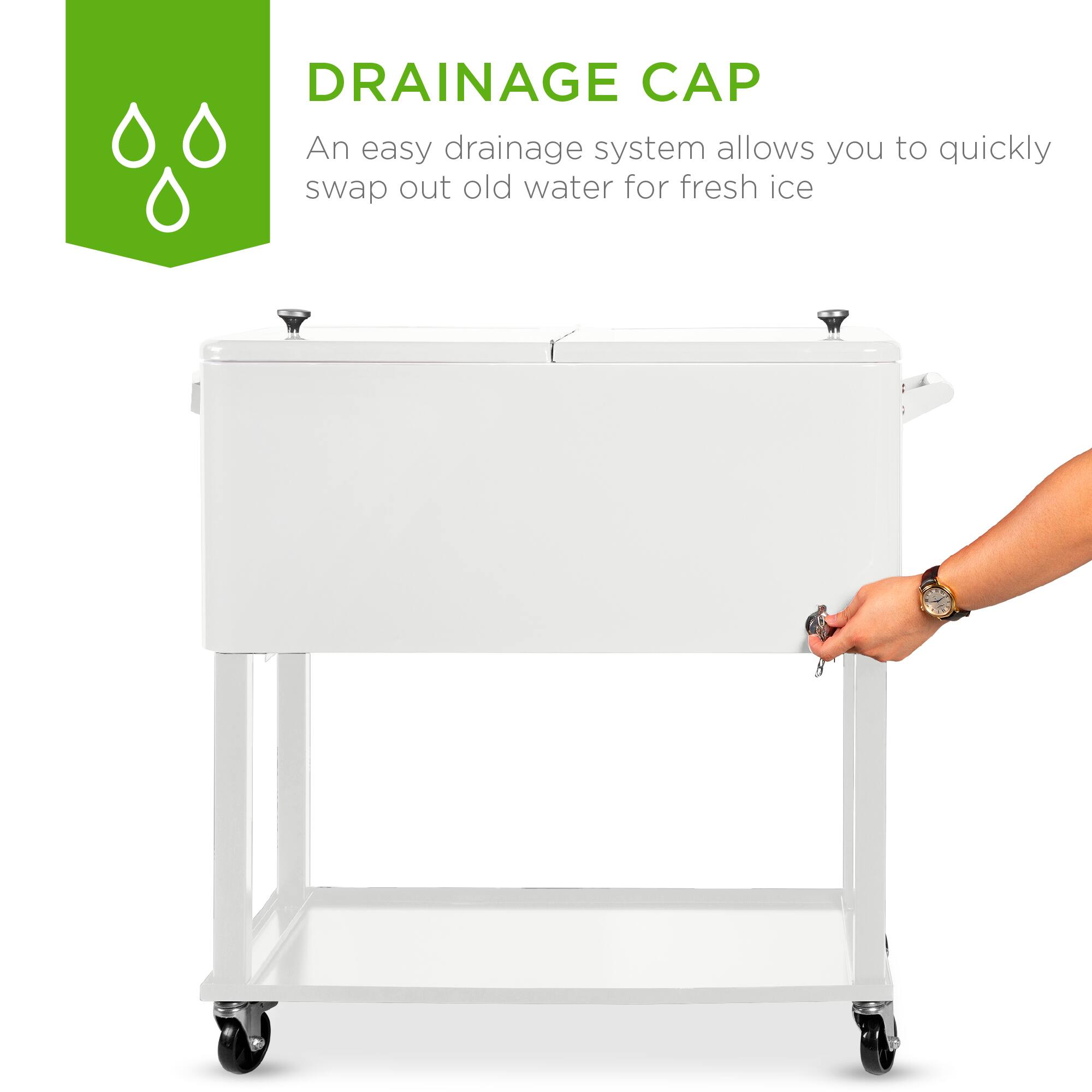 DRAINAGE CAP  
An easy drainage system allows you to quickly swap out old water for fresh ice