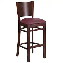 Emma + Oliver - Solid Back Wooden Restaurant Dining Barstool - Burgundy Vinyl Seat/Walnut Wood Frame