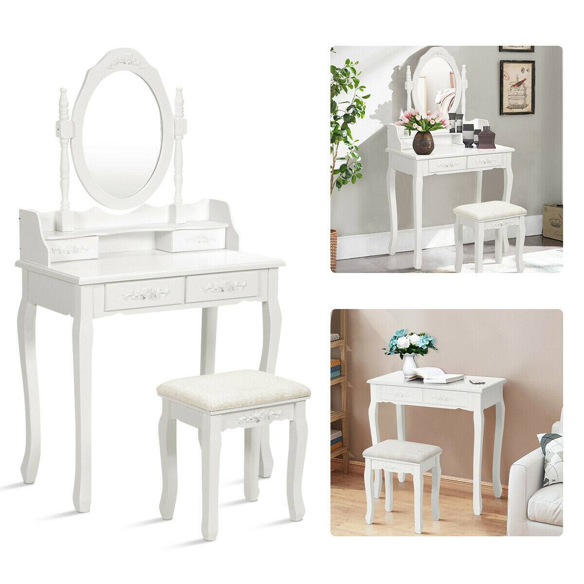 Alt View 4. Ecooso - Classic Wood Vanity Desk Set with Oval Mirror, 4 Drawers and Elegant Storage for Girls and Women - White.