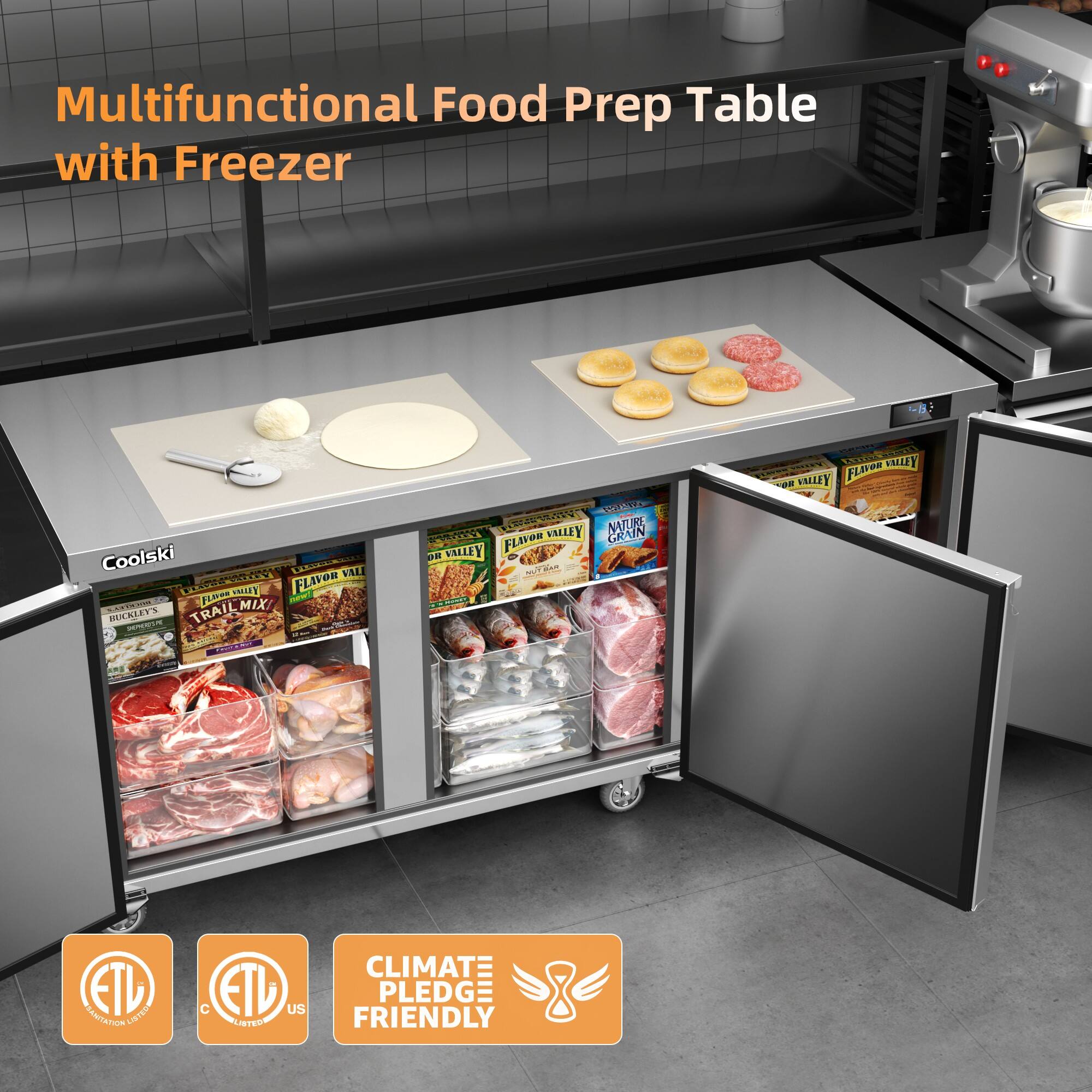Multifunctional Food Prep Table with Freezer

Coolski

FLAVOR VALLEY GRAIN

TRAIL MIX

CLIMATE PLEDGE FRIENDLY