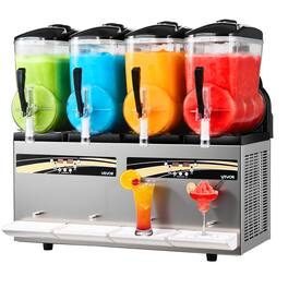 VEVOR - Slushie Machine, 12L/3.17Gal x 4 Tank Commercial Slushy Maker, Frozen Drink Maker with Self-Cleaning, Margarita Machine - Silver