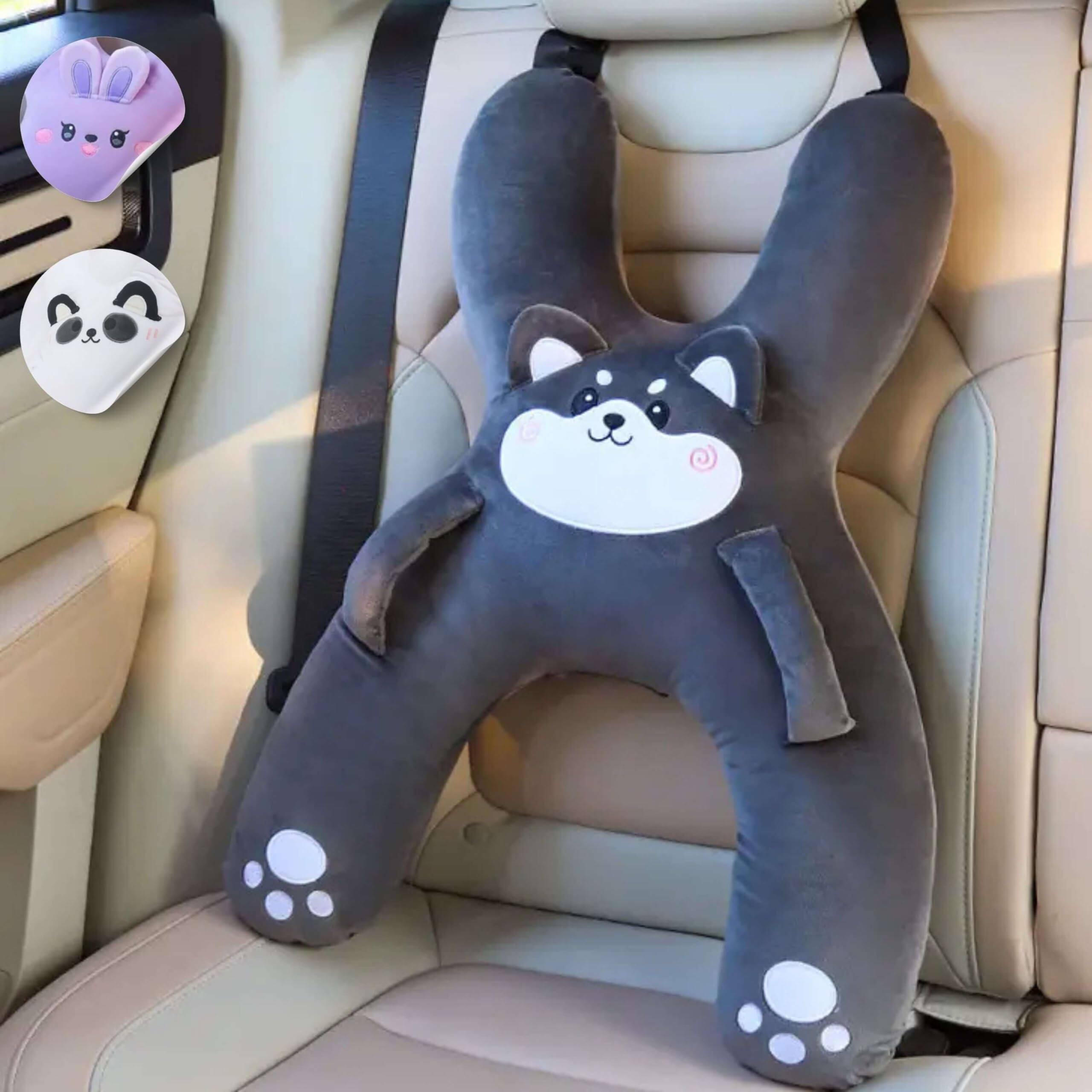 Front. Fabibe - Car Sleeping Pillow - X-shaped Plush Animal For Neck & Support Hands Seat Belt Slot Machine Washable Compressible Pla... - Grey.