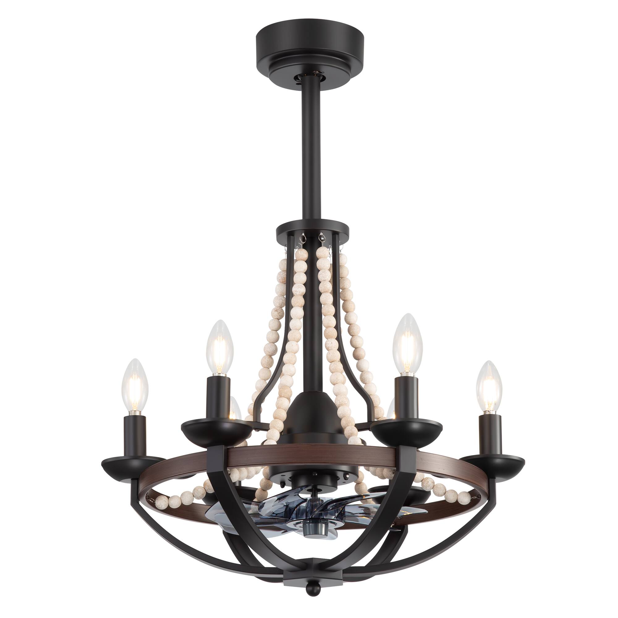 Angle. Breezary - 22-Inch Crystal Light Bulb Ceiling Fan, 7 ABS Blades, DC Motor, Semi-Flush Mount, Reversible Function, Remote Control - matte black.