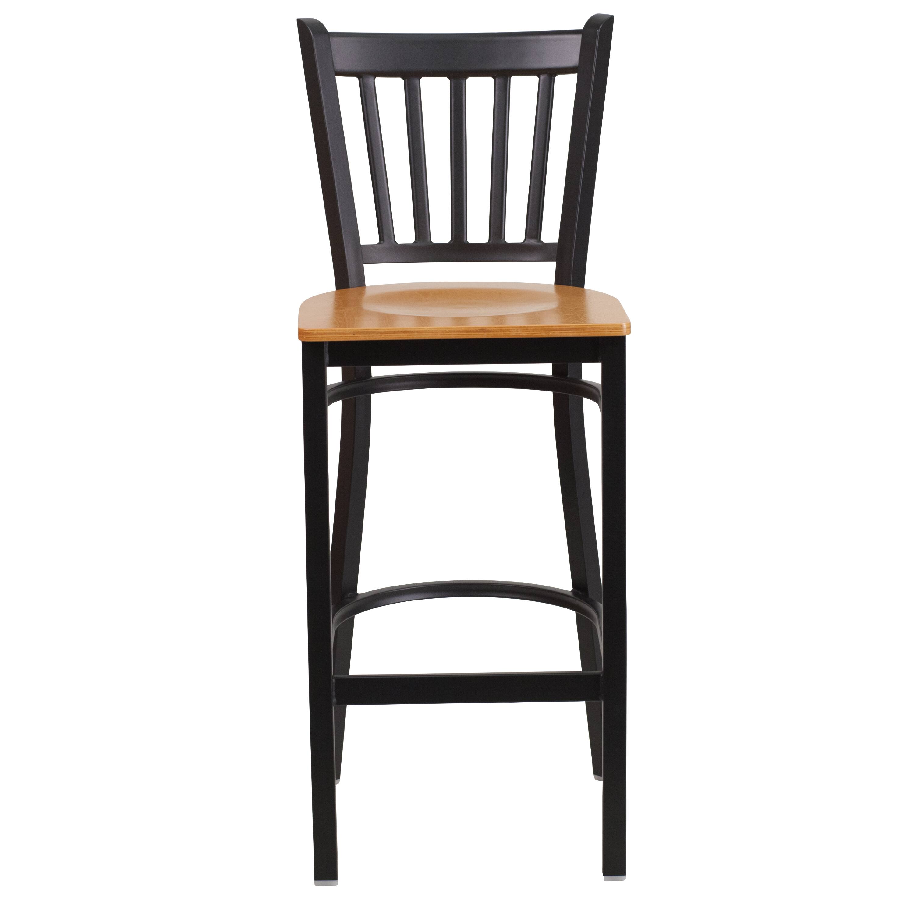 Alt View 7. Emma + Oliver - Vertical Back Metal Restaurant Dining Barstool - Natural Wood Seat/Black Metal Frame.