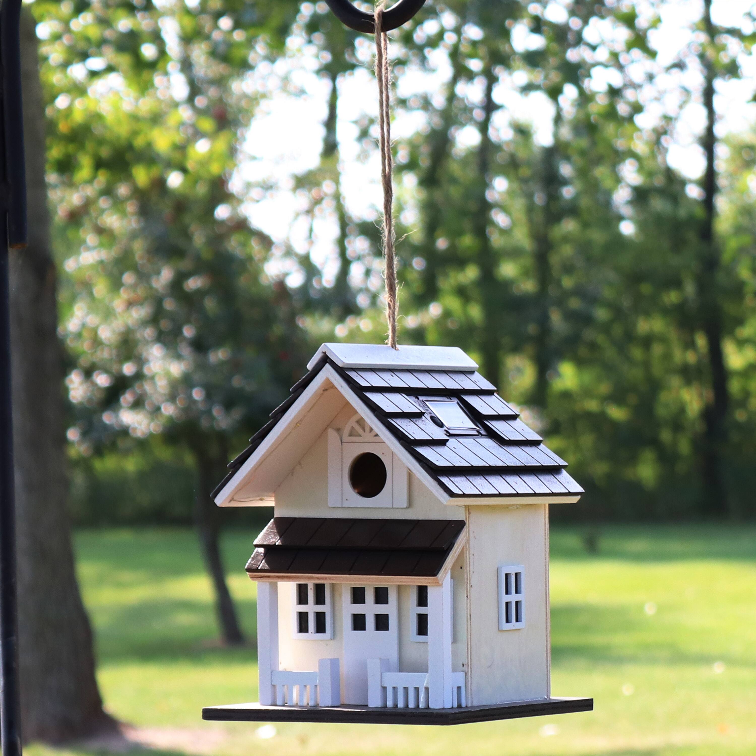 Alt View 3. Sunnydaze - 9.25 in Wooden Cozy Home Birdhouse with Solar LED Light - Cream.
