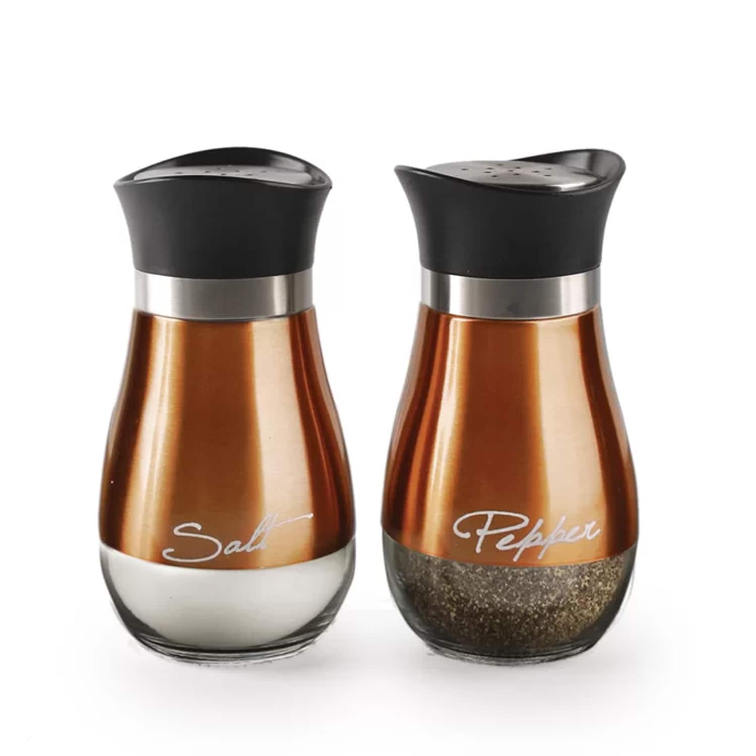 Jay Import - Cafe Contempo And Glass 2Pc Salt And Pepper Set 4.42OZ. Each - Copper