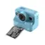 The text on the image reads "16m GowrTu cDom F/2.A THA mmca Jen N unkstar GEr PHOTOS 1." This text is likely a description or caption for the image, which features a blue camera with a roll of film coming out of it. The text might be referring to the camera's features, such as its aperture, focal length, or the type of film it uses. However, without more context or information, it is difficult to provide a more accurate interpretation of the text.