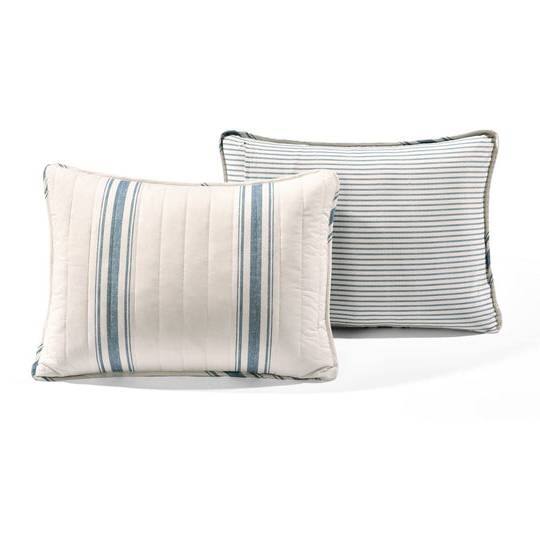 Alt View 1. Hivvago - King size Blue Off-White Cream Stripe 3 Piece Reversible Cotton Quilt Set - Blue, Off-White, Cream.