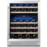 Yeego - 24inch Wine Fridge,Dual-zone Wine Refrigerator Cooler 52-Bottle 40-65°F Glass Door, Built in, for Home Bar Office - Stainless Steel