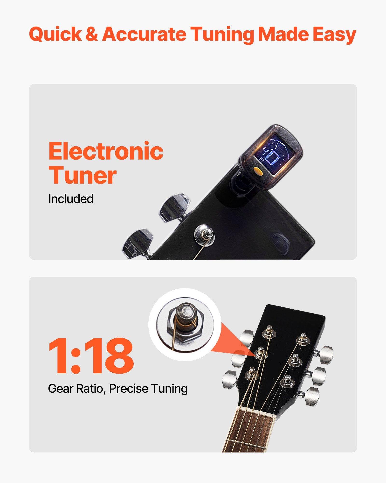 Quick & Accurate Tuning Made Easy

Electronic Tuner Included

1:18 Gear Ratio, Precise Tuning
