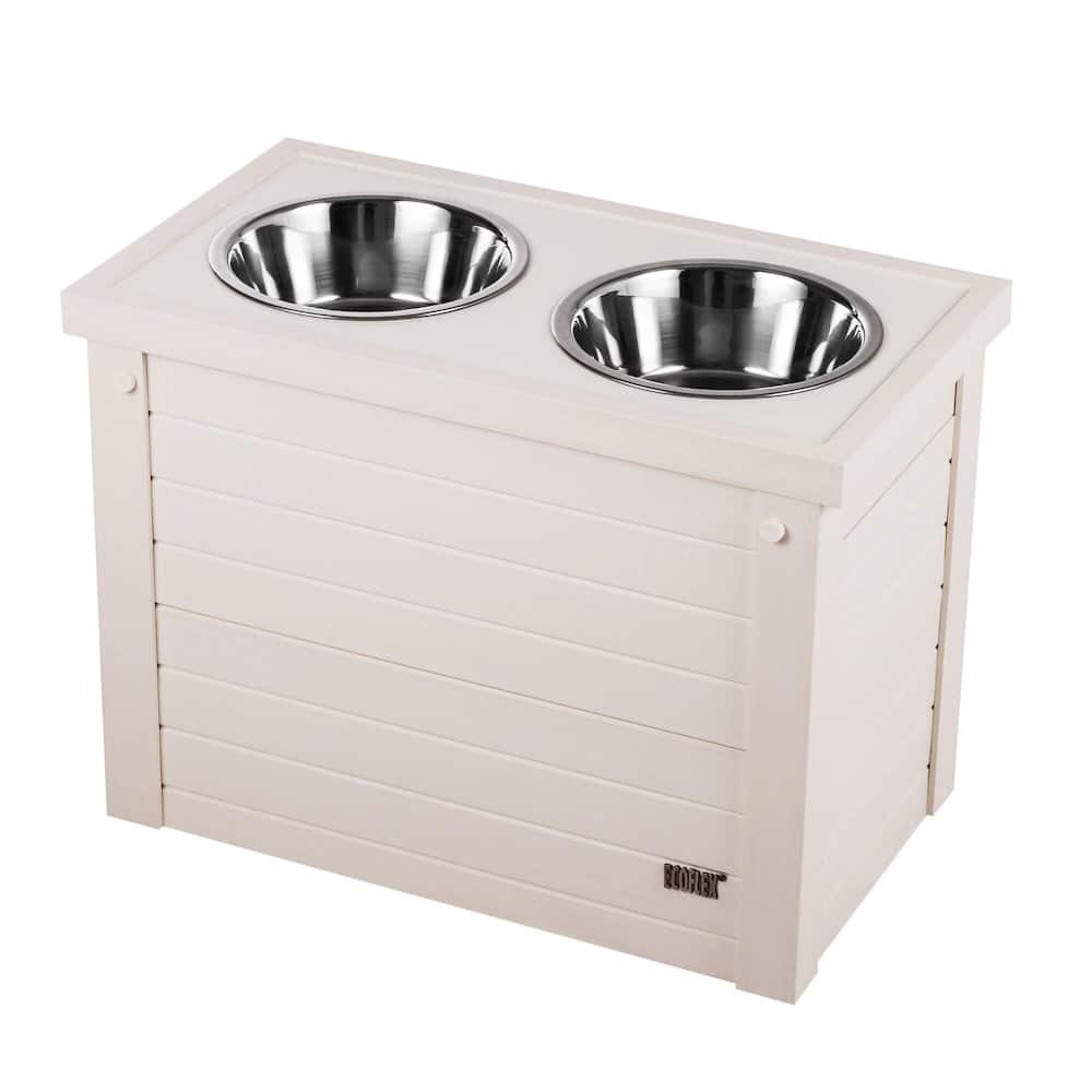 New Age Pet - ECOFLEX Piedmont 2-Bowl Diner with Sliding Lid Storage Bin - Antique White