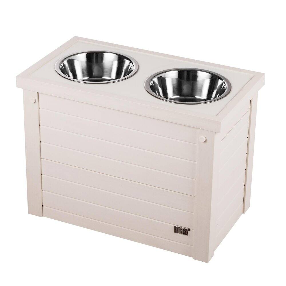 New Age Pet - ECOFLEX Piedmont 2-Bowl Diner with Sliding Lid Storage Bin - Antique White
