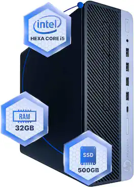 HP - Refurbished Excellent - ProDesk 600G4 Desktop Computer, Hexa Core Intel i5 (3.2), 32GB DDR4 RAM, 500GB SSD Solid State, Windows 11 Pro - Black