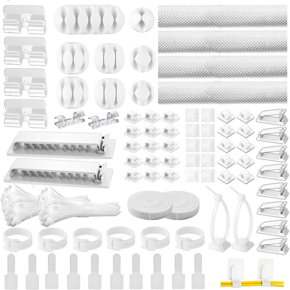 THIRSTY TURTLE - Cable Management Kit, White – Clips, Sleeves & Zip Ties