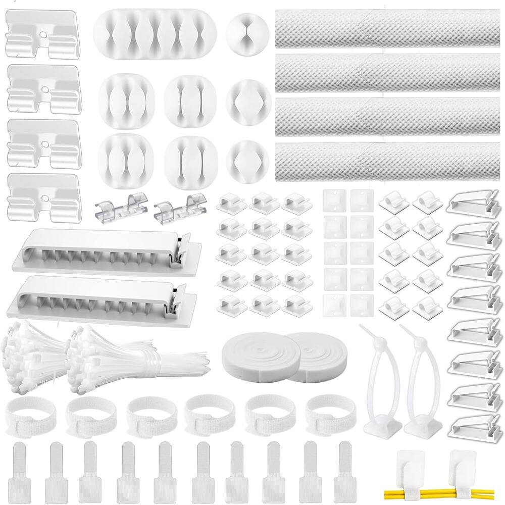 Front. THIRSTY TURTLE - Cable Management Kit, White – Clips, Sleeves & Zip Ties.
