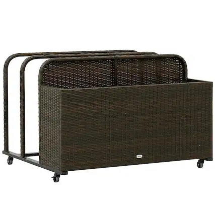 Front. Outsunny - Rattan Pool Float Storage Organizer with Wheels - Mixed Brown.