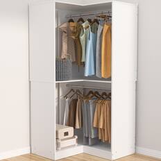 Front. Aheaplus - Corner Closet System, 32 Inch Wide Corner Unit with 2 Hanging Rods and Shelves, 3-Tier - White.