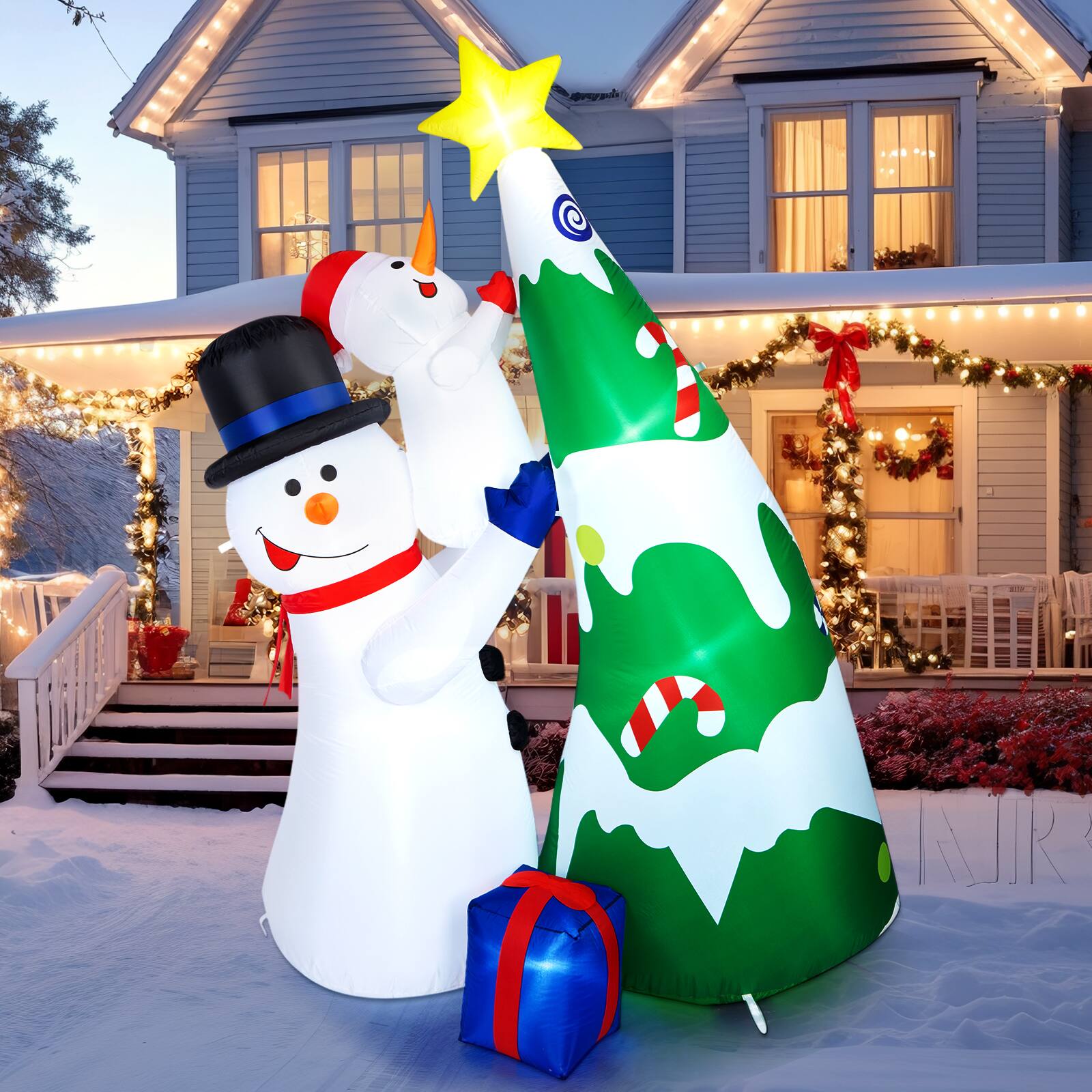 Alt View 1. CAMULAND - 7ft Inflatable Snowman Christmas Tree - White Green.