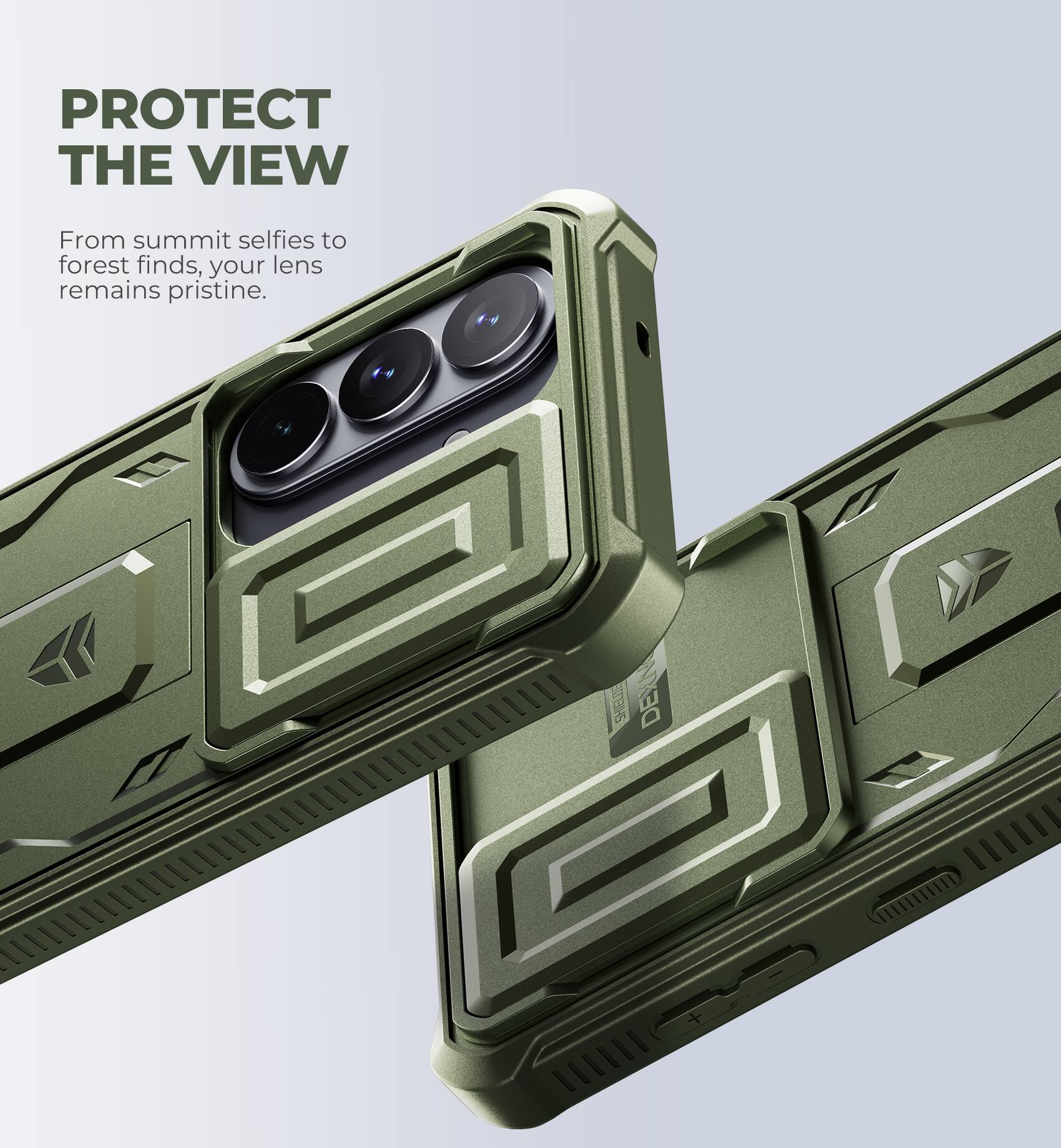 PROTECT THE VIEW  
From summit selfies to forest finds, your lens remains pristine.  
SHELEE DEX