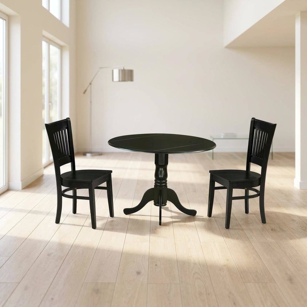 Alt View 2. FurniFact - Wood Dining Set 3-Piece, Drop Leaves & Slatted-Back Chairs - Black.