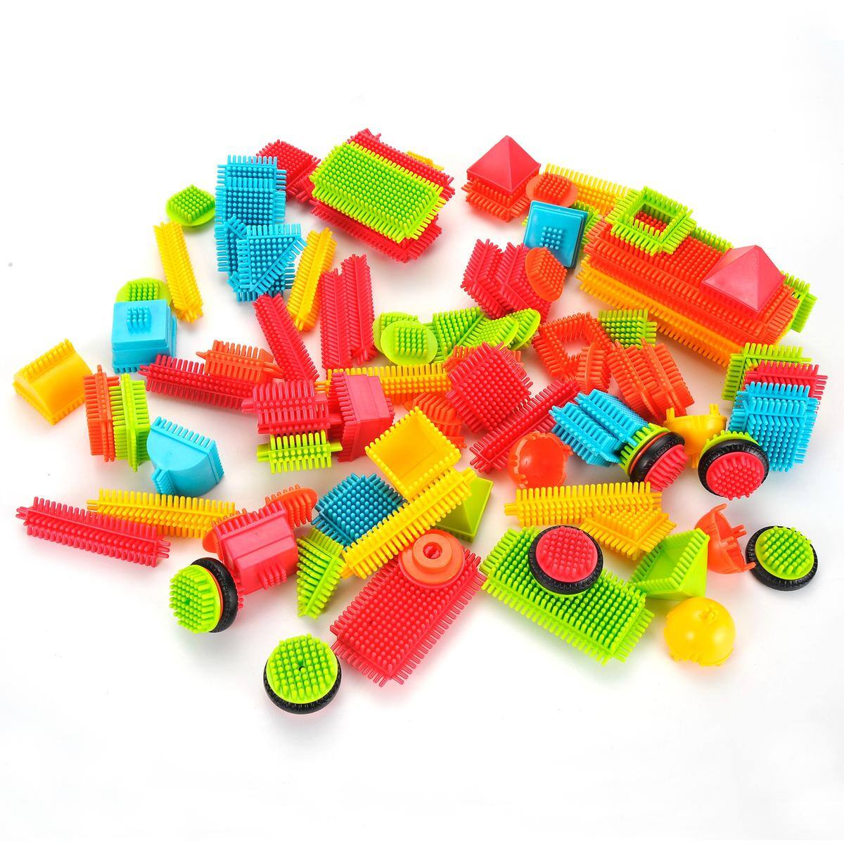 Left. JuzToys - 112pcs STEM Soft Building Blocks – Bristle Shape Colorful Take Apart Toy, Learning and Educational Toys for Kids - Multicolored.