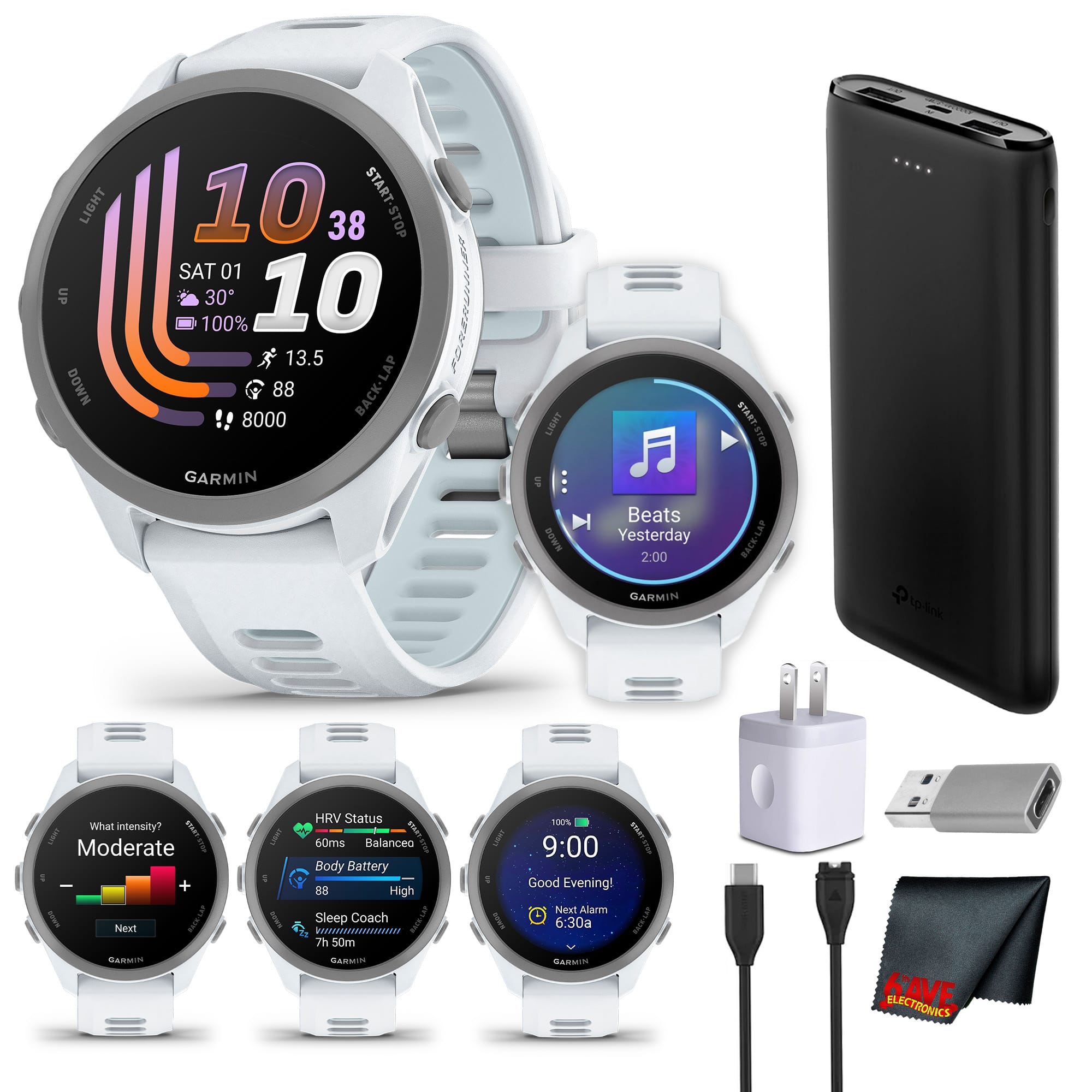 Garmin - Forerunner 170 Music GPS Running Smartwatch White/ Cloud Blue Kit - White/Cloud Blue - (2025)