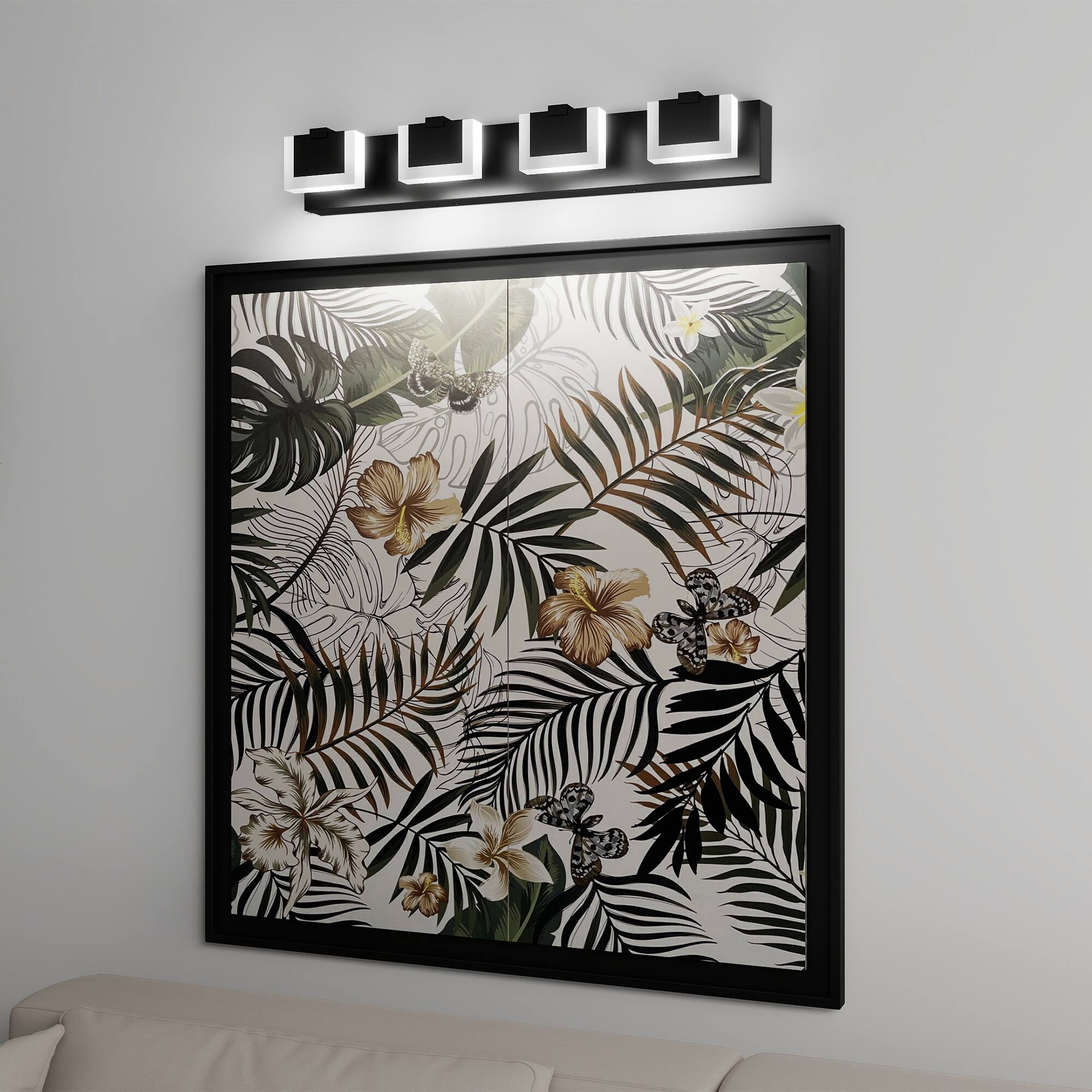 Angle. HOMLUX - 29.92 in. 4 Lights Black LED Vanity Light Bar with Acrylic Shade.