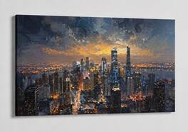 FC Design - Large Canvas 24x36" Night City Skyline Urban Buildings Art Painting Home Wall Décor - MultiColor