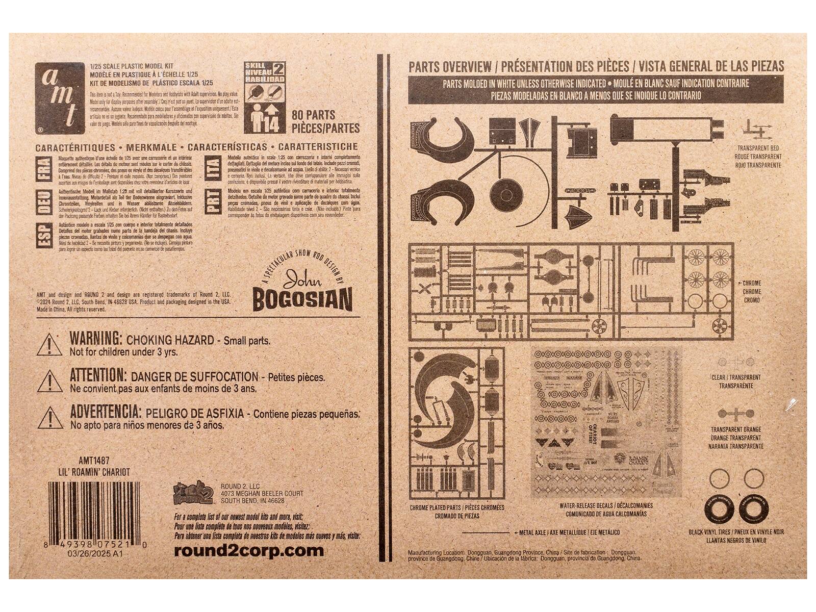 Sure, here is the corrected and grouped text from the image:

---

**1/25 SCALE PLASTIC MODEL KIT**

**a m t**

**SKILL LEVEL: 2/5**

**80 PARTS**

**PIECES/PARTES**

**CARACTÉRISTIQUES - MERKMALE - CARACTERÍSTICAS - CARATTERISTICHE**

**FR**

Magnétiques à l'échelle 1/25 avec échelle interne. Les détails sont gravés sur les pièces. 175 pièces. 175 parts. 175 piezas. 175 pezzi. 175 partes. 175 parts. 175 piezas. 175 parts. 175 piezas. 175 parts. 175 piezas. 175 parts. 175 piezas. 175 parts. 175 piezas. 175 parts. 175 piezas. 175 parts. 175 piezas. 175 parts. 175 piezas. 