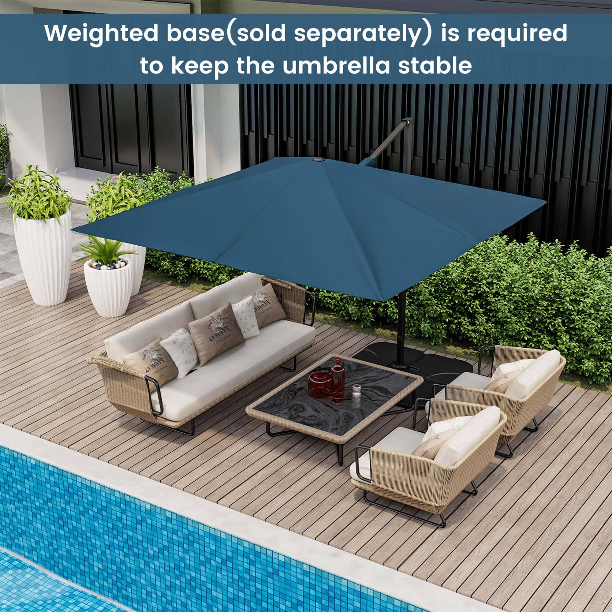 Weighted base (sold separately) is required to keep the umbrella stable.