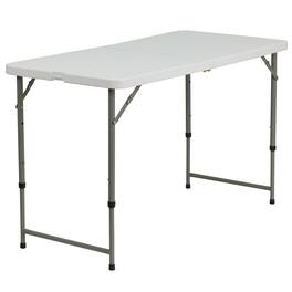 Alamont Home - Elon 4-Foot Height Adjustable Bi-Fold White Plastic Folding Table w/ Handle - Granite White