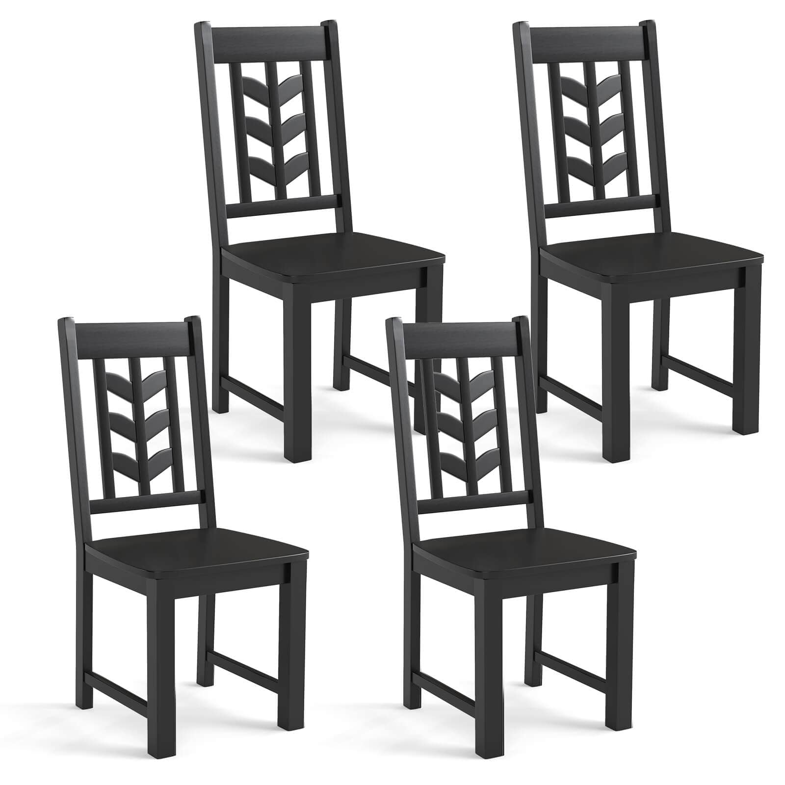 Costway - Dining Chair Set of 4 with Rubber Wood Frame & Leaf-shape High Back for Kitchen - Black price history on PriceWatchPro