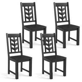 Costway - Dining Chair Set of 4 with Rubber Wood Frame & Leaf-shape High Back for Kitchen - Black
