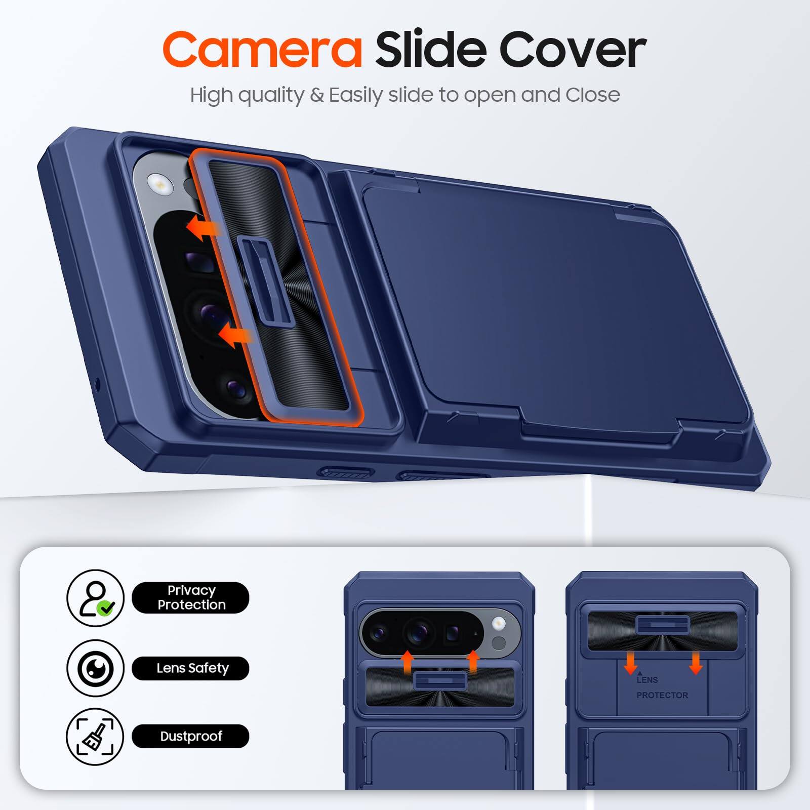 Alt View 1. Jadie Link - Cenmaso Pixel Pro Case Card Holder Cards Sliding Camera Cover Kickstandrfid Blocking Drop Protection Tpu Edge Wallet - Black+Dual Kickstand-Pixel 10 Pro Fold Case.