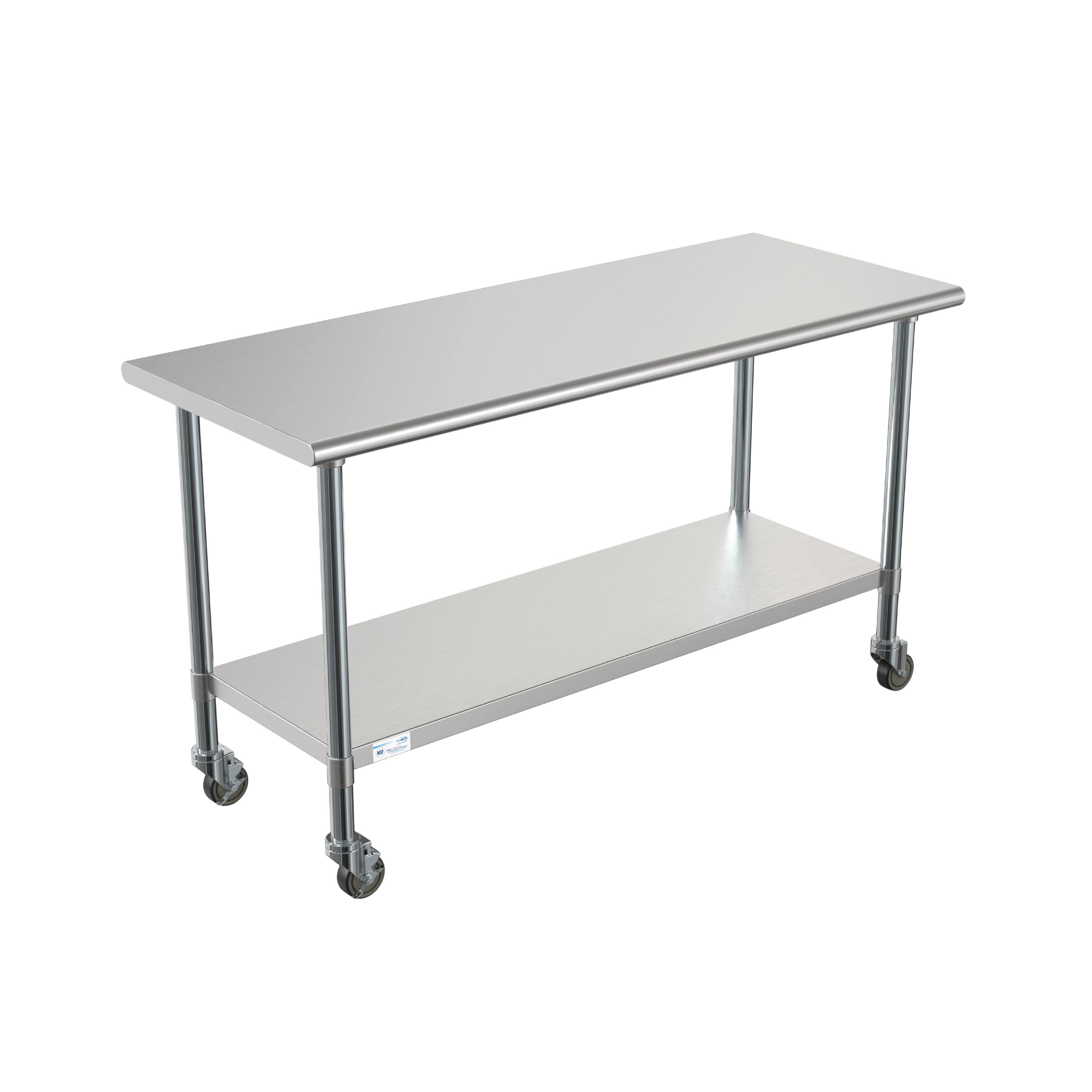 Left. Koolmore - 24" x 60" 18-Gauge 304 Stainless Steel Commercial Work Table with Casters, CT2460-18C. - Silver.