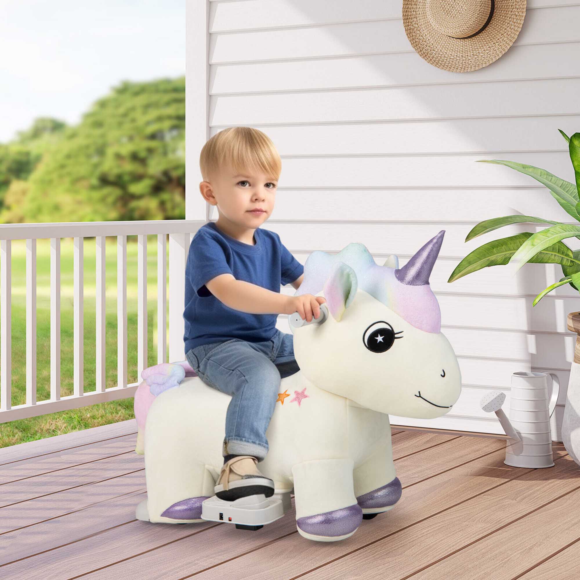 Alt View 1. Gymax - Gymax 6V Electric Animal Ride On Toy Unicorn Kids Plush Ride-on w/ Music & Handlebars - Beige.