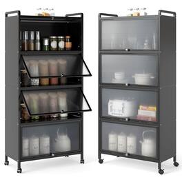 Costway - 4-Tier Storage Cabinet with Door Freestanding Bathroom Cabinet for Small Space - Black
