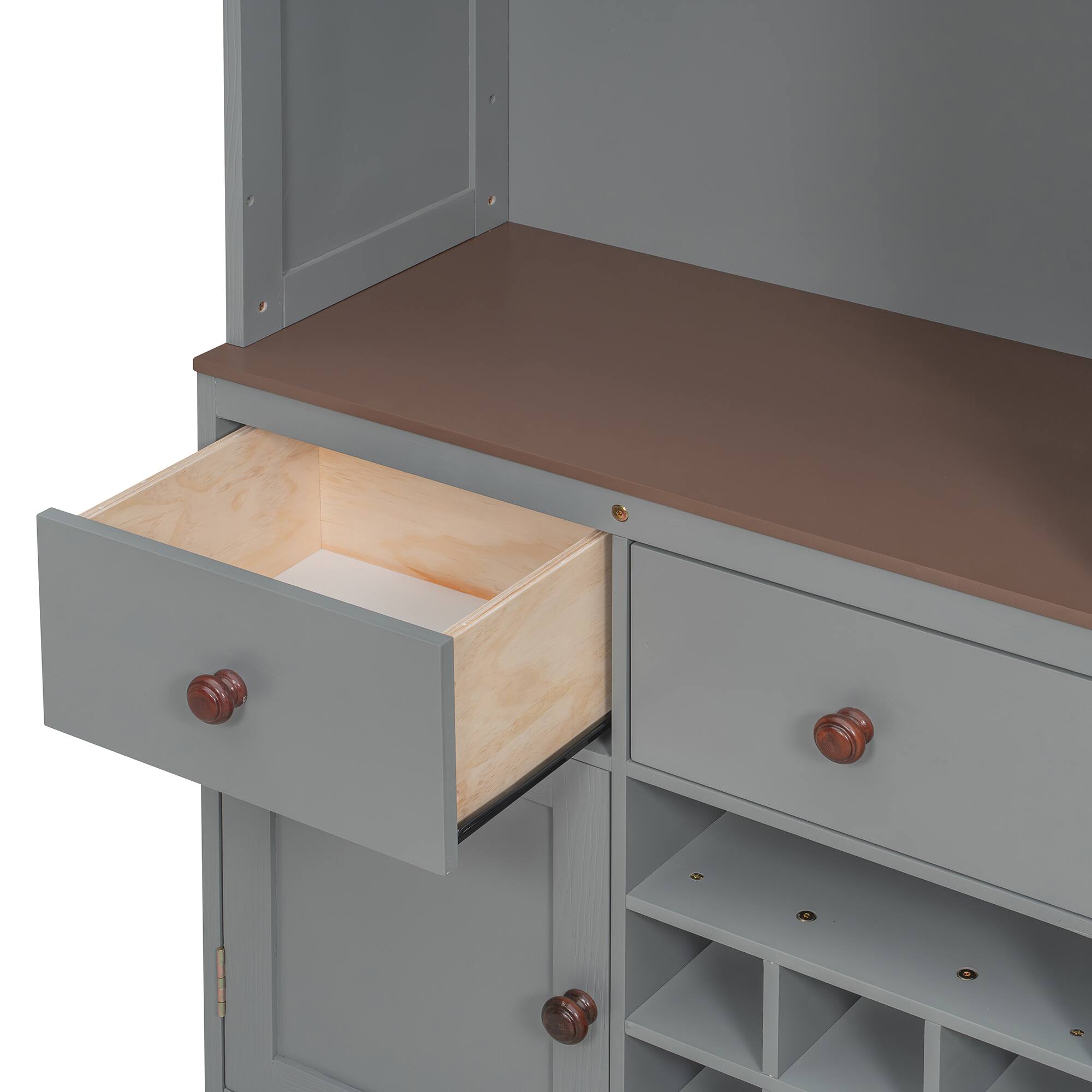 Alt View 4. Anysun - Queen Size Murphy Bed with Storage Cabinet, Wine Rack, Glass Holder, Drawers and Multi-Color LED Strip - Gray.