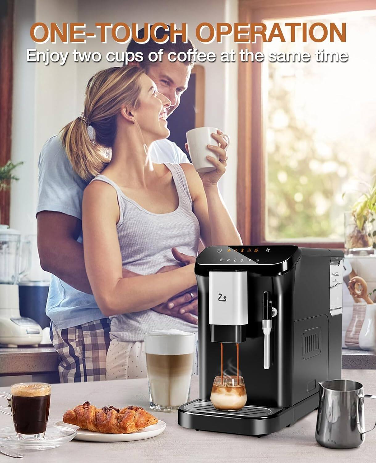 ONE-TOUCH OPERATION  
Enjoy two cups of coffee at the same time