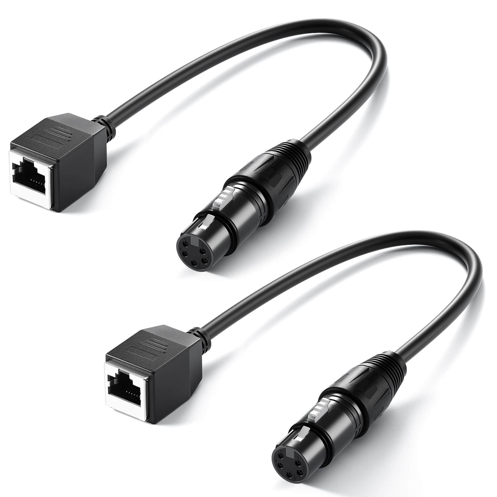 Neewer - 2-Pack 5-Pin XLR Female to RJ45 Female Adapter Cable, 1ft, for TL60/TL90C/TL120C RGB Tube Lights, NC007 - Black