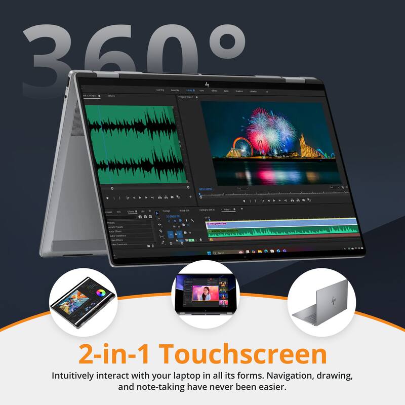 360°

2-in-1 Touchscreen

Intuitively interact with your laptop in all its forms. Navigation, drawing, and note-taking have never been easier.