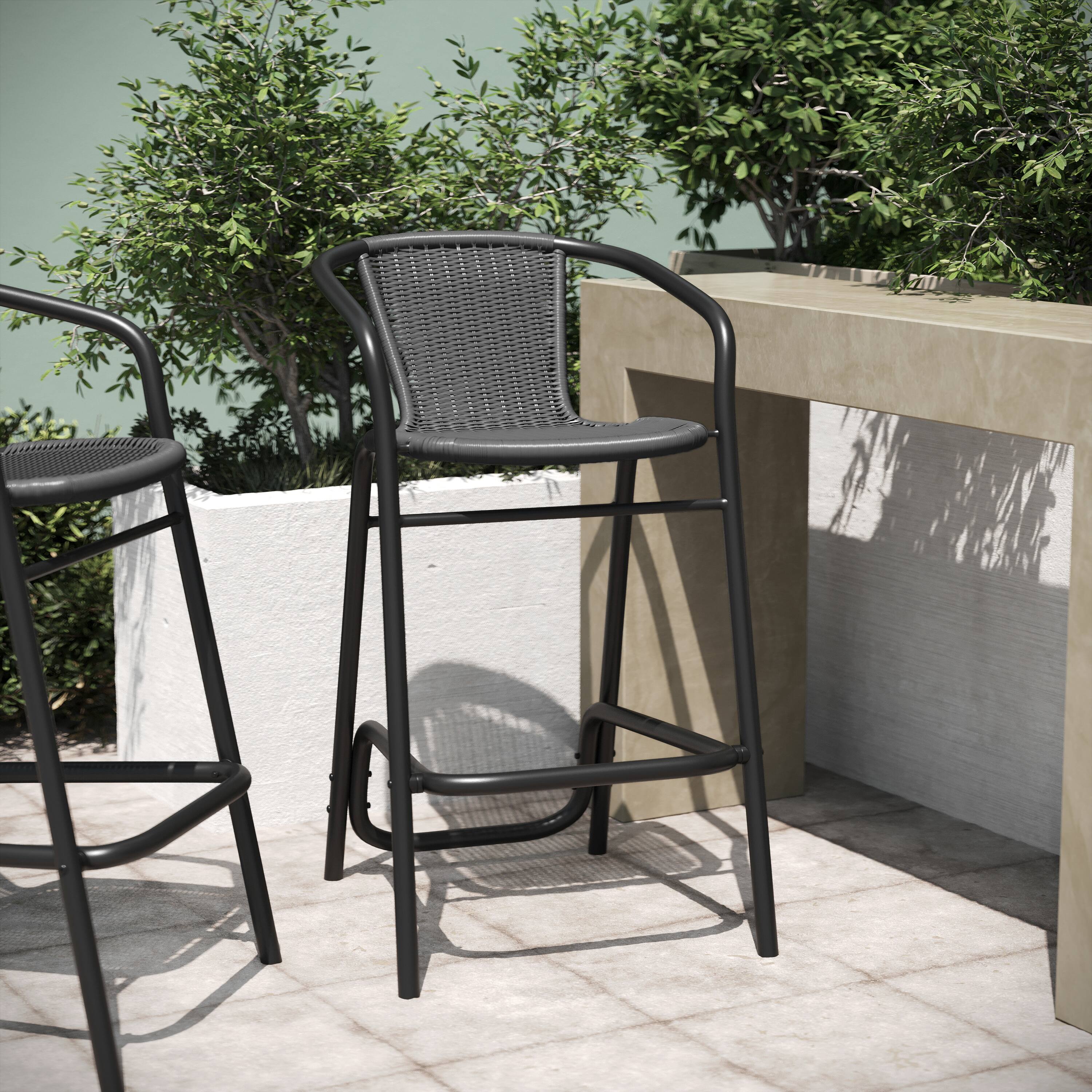 Alt View 1. Emma + Oliver - Rhea Indoor/Outdoor Restaurant Style Rattan Barstool - Black.