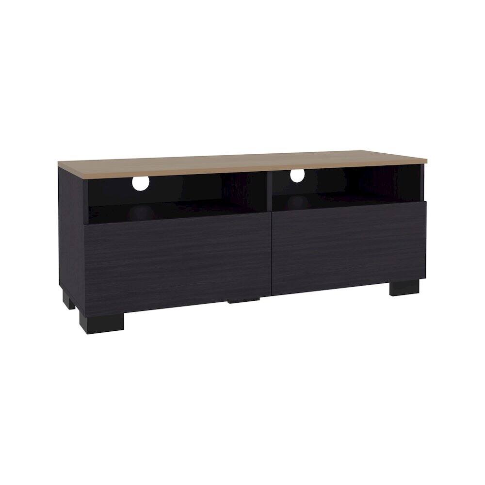 Alt View 1. TuHome - TV Stand with Open Shelves and Compact Profile, Black - Natural Oak - Black.