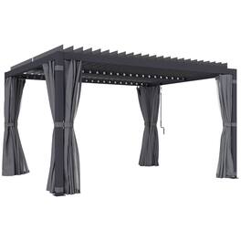 Outsunny - 10 x 13 ft. Louvered Pergola Hardtop Gazebo with Adjustable Aluminum Roof and Frame, Outdoor Pergola - Dark Gray