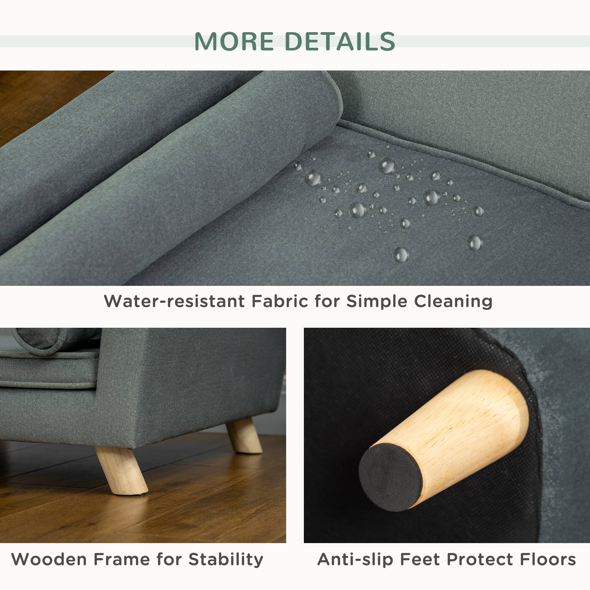 MORE DETAILS

- Water-resistant Fabric for Simple Cleaning
- Wooden Frame for Stability
- Anti-slip Feet Protect Floors