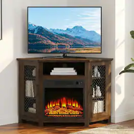 Ihomeadore - 45" Farmhouse Corner Electric Fireplace TV Stand Media Console For TVs Up To 50" With Fireplace - Brown