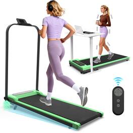 Loheer - Foldable Treadmill with Incline and Handlebar, 2 in 1 Under Desk Walking Pad with Remote for Home Office - Black