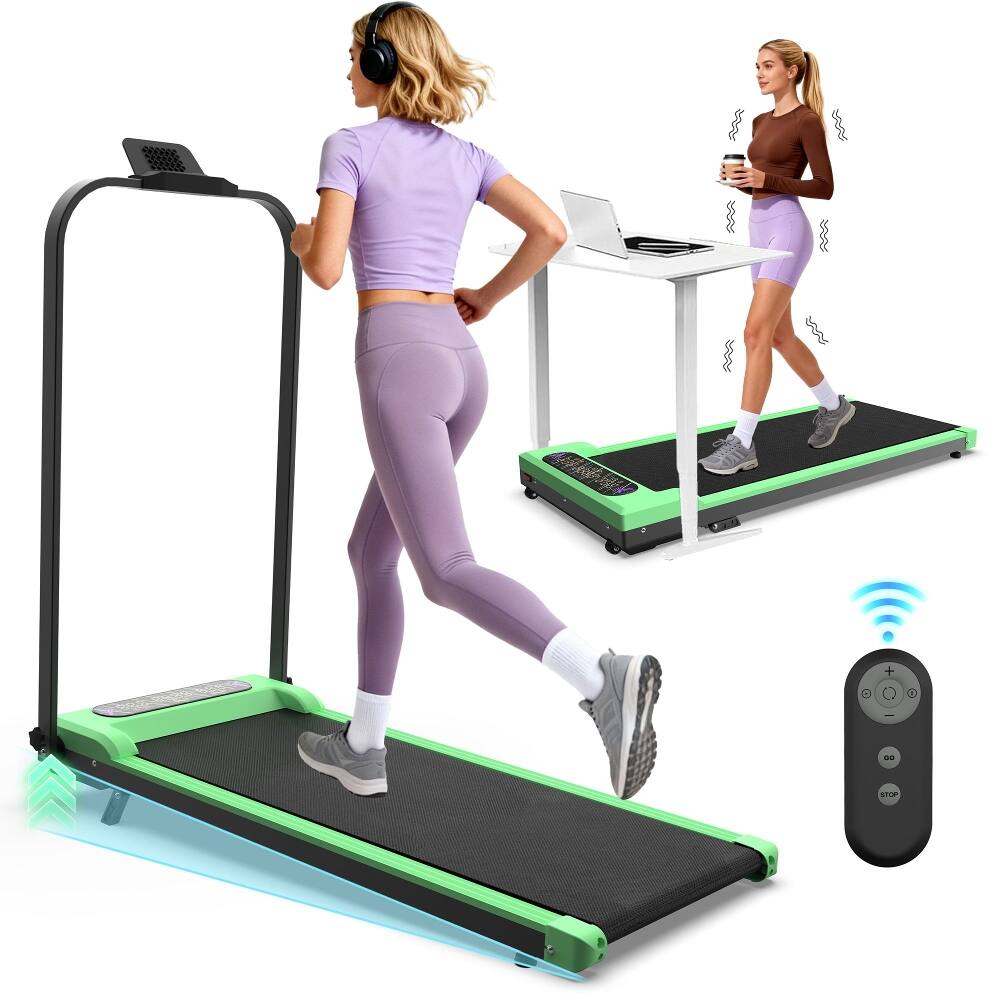 Front. Loheer - Loheer Foldable Treadmill with Incline and Handlebar, 2 in 1 Under Desk Walking Pad with Remote for Home Office - Black.